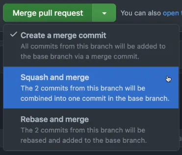 Pull Request Options: Merge, Squash and Rebase
